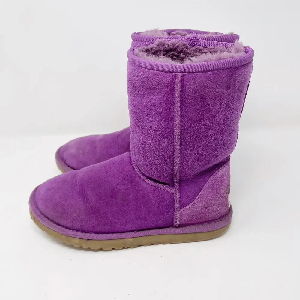 UGG Womens 5 Classic Short Boots Purple Ruby Suede Leather Cozy Lounge Warm Soft